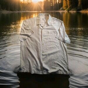 Tommy Bahama Men's 100% Silk Button Up Shirt Cream Tan Size XL Short Sleeve 1384